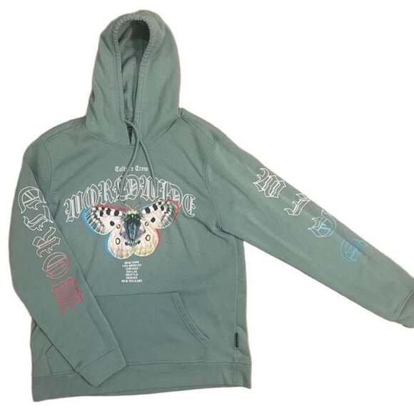 Brooklyn Cloth Other - Culture Crew Moth Graphic Hoodie Green Pullover Streetwear World Wide Large Fall